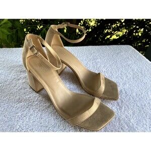 Forever 21 Women's Sz 8.5 Beige Open Toe Ankle Strap Block Heel Shoes